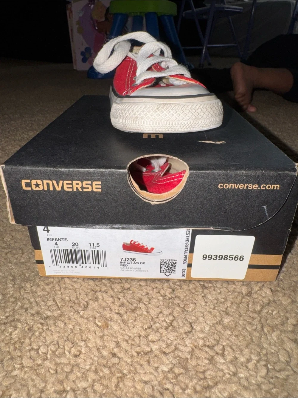 Converse Kids Red Low Top Canvas Sneakers with White Laces